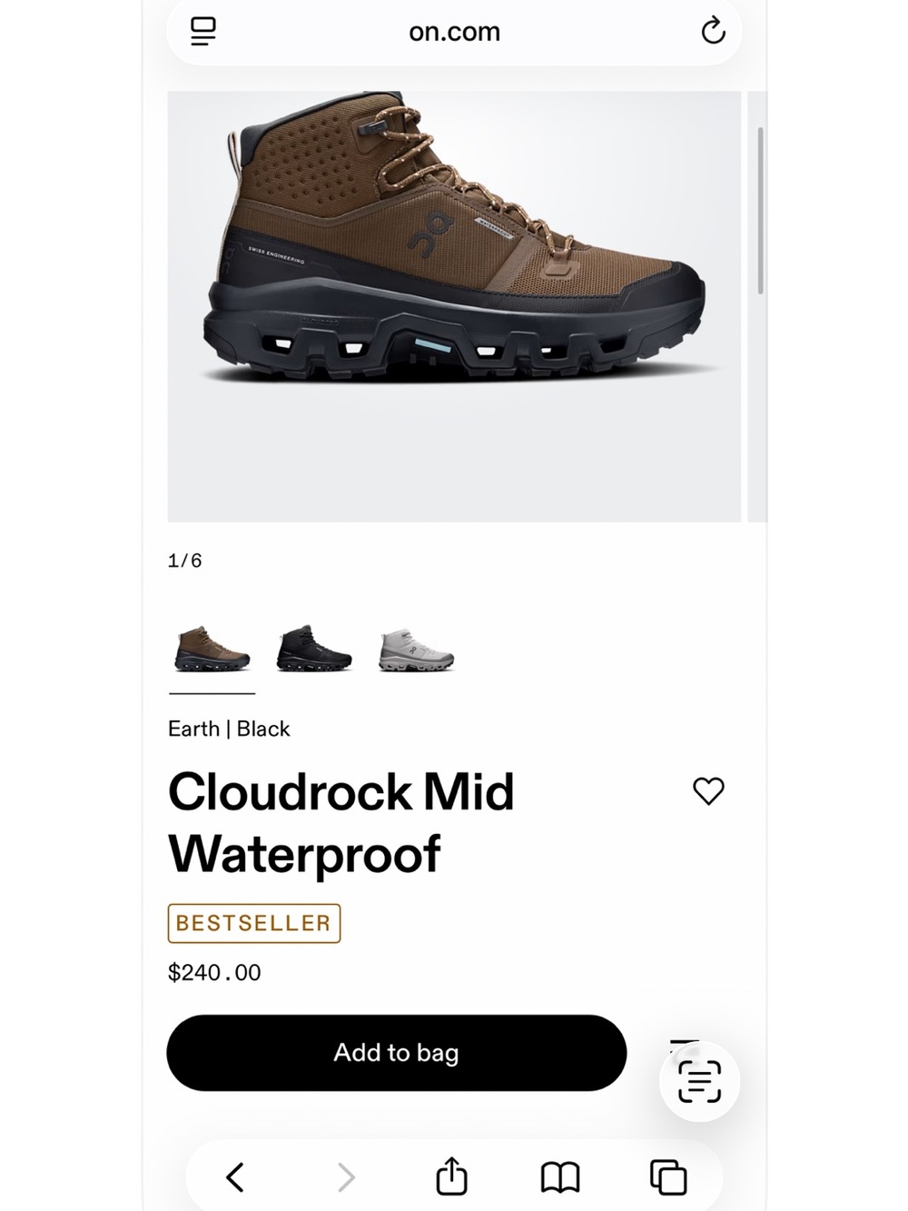 On Running Cloudrock Mid Waterproof — Earth/Black